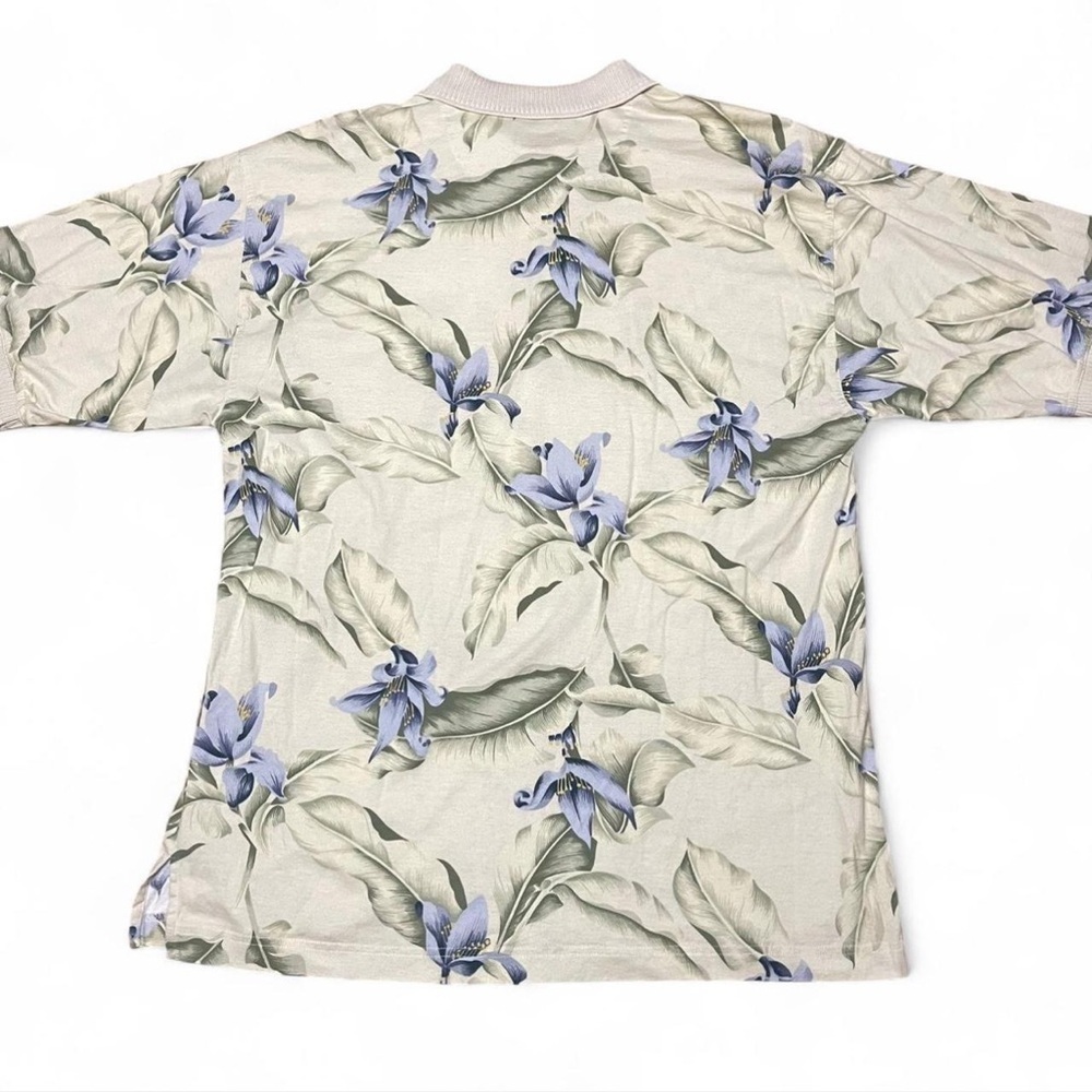 Vintage Tommy Bahama Mens Large Polo Shirt Cream Color Floral Ribbed Collar - Picture 5 of 7